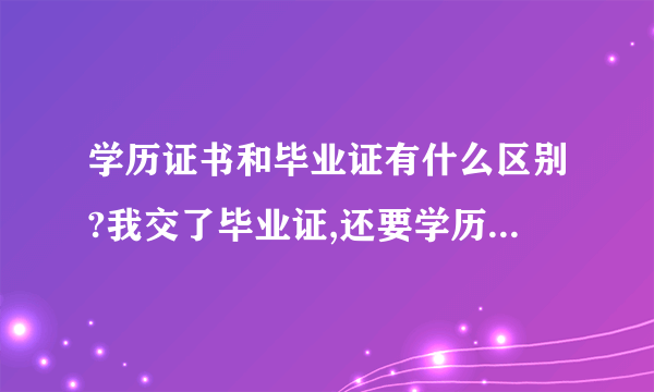 学历证书和毕业证有什么区别?我交了毕业证,还要学历证.为什么单位两者都要呢?