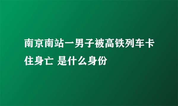 南京南站一男子被高铁列车卡住身亡 是什么身份