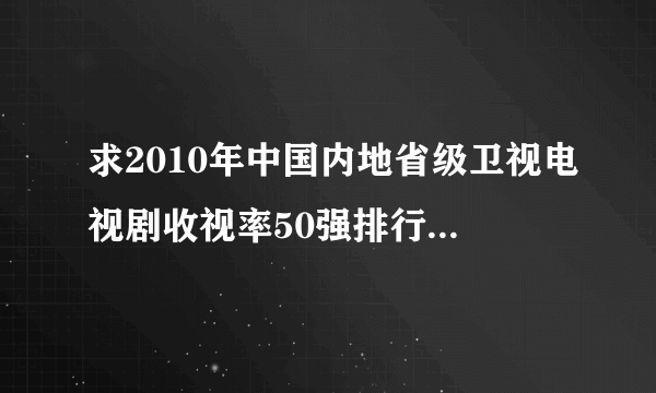 求2010年中国内地省级卫视电视剧收视率50强排行榜榜单？