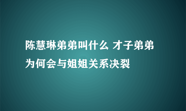 陈慧琳弟弟叫什么 才子弟弟为何会与姐姐关系决裂