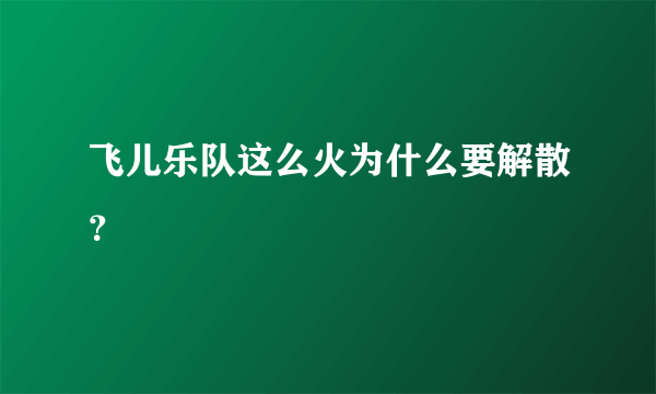 飞儿乐队这么火为什么要解散？