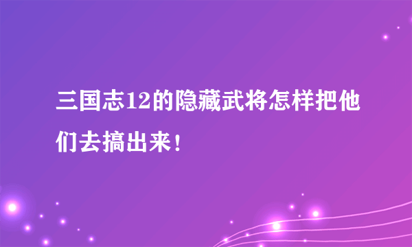 三国志12的隐藏武将怎样把他们去搞出来！