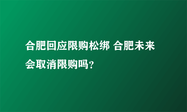 合肥回应限购松绑 合肥未来会取消限购吗？