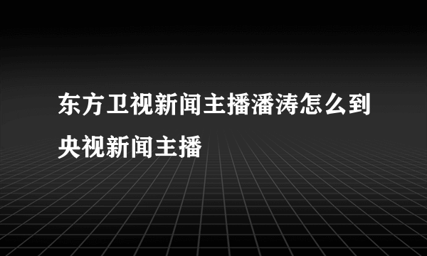 东方卫视新闻主播潘涛怎么到央视新闻主播