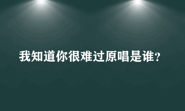 我知道你很难过原唱是谁？