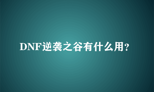 DNF逆袭之谷有什么用？