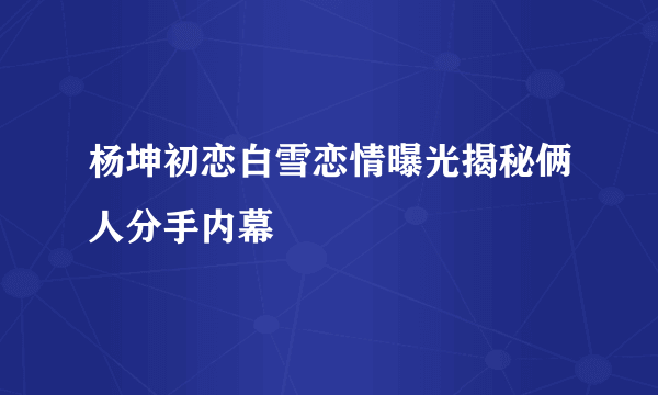 杨坤初恋白雪恋情曝光揭秘俩人分手内幕