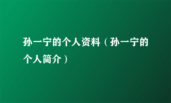 孙一宁的个人资料（孙一宁的个人简介）