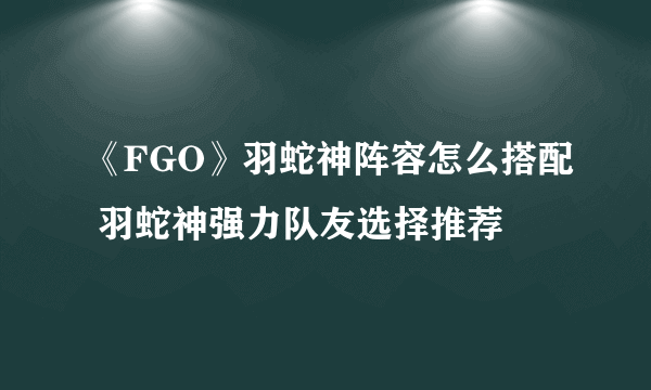 《FGO》羽蛇神阵容怎么搭配 羽蛇神强力队友选择推荐