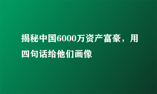 揭秘中国6000万资产富豪，用四句话给他们画像