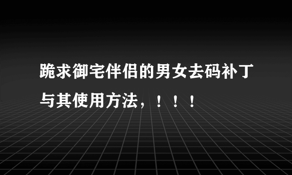 跪求御宅伴侣的男女去码补丁与其使用方法，！！！