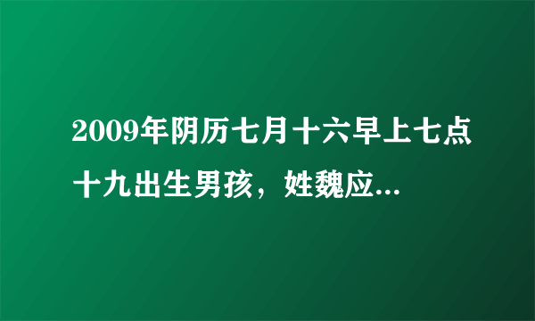 2009年阴历七月十六早上七点十九出生男孩，姓魏应该怎样起名字？