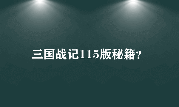 三国战记115版秘籍？