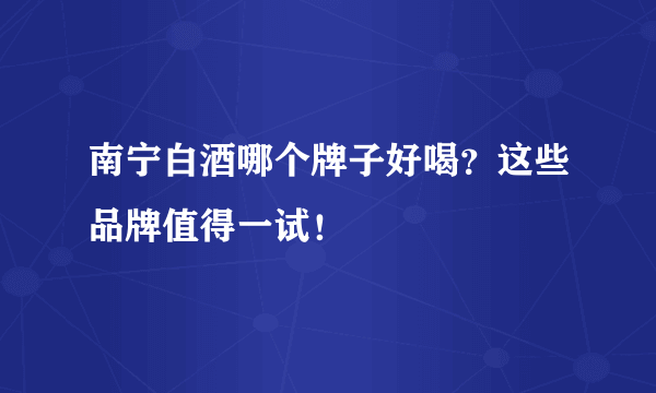 南宁白酒哪个牌子好喝？这些品牌值得一试！