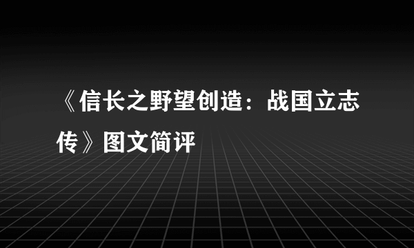 《信长之野望创造：战国立志传》图文简评