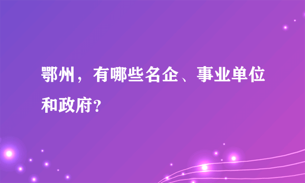 鄂州，有哪些名企、事业单位和政府？