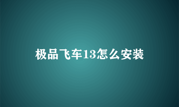 极品飞车13怎么安装