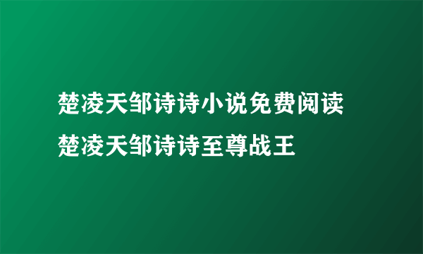 楚凌天邹诗诗小说免费阅读 楚凌天邹诗诗至尊战王