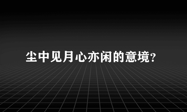 尘中见月心亦闲的意境？