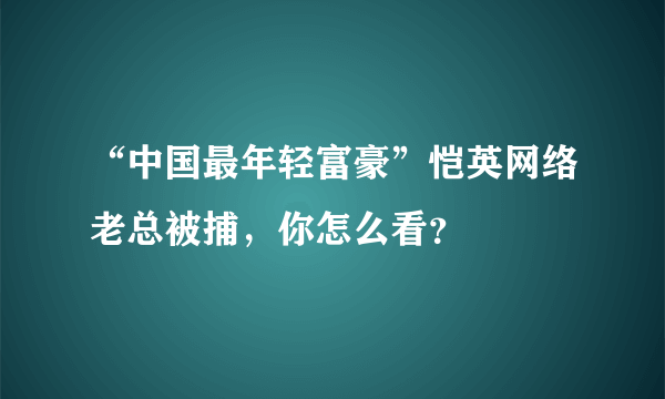 “中国最年轻富豪”恺英网络老总被捕，你怎么看？