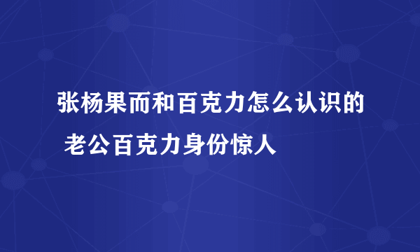 张杨果而和百克力怎么认识的 老公百克力身份惊人