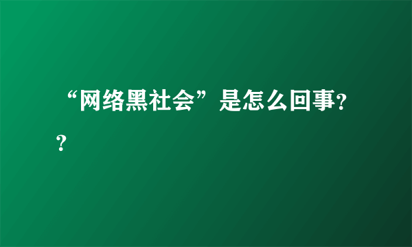 “网络黑社会”是怎么回事？？