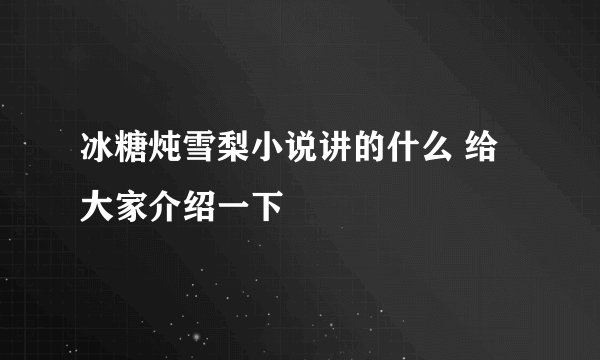 冰糖炖雪梨小说讲的什么 给大家介绍一下