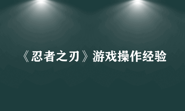 《忍者之刃》游戏操作经验