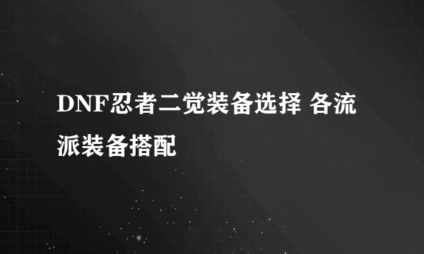 DNF忍者二觉装备选择 各流派装备搭配