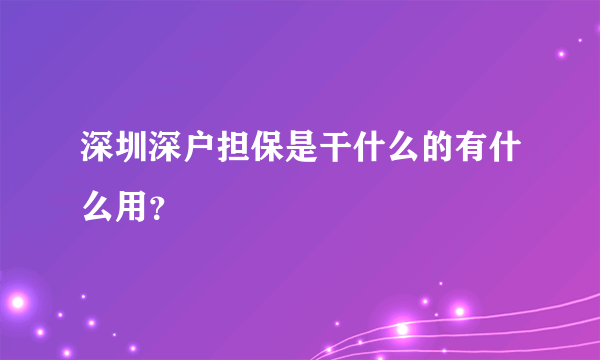 深圳深户担保是干什么的有什么用？