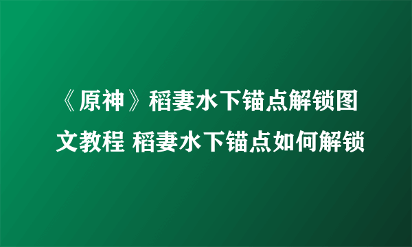 《原神》稻妻水下锚点解锁图文教程 稻妻水下锚点如何解锁