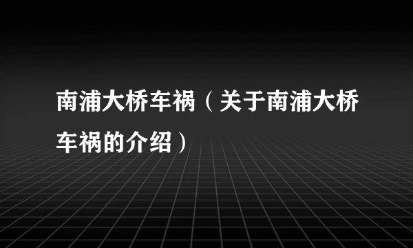 南浦大桥车祸（关于南浦大桥车祸的介绍）