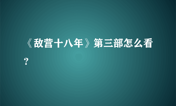 《敌营十八年》第三部怎么看？