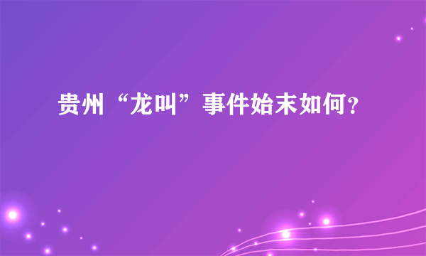 贵州“龙叫”事件始末如何？