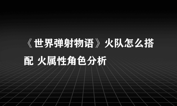 《世界弹射物语》火队怎么搭配 火属性角色分析