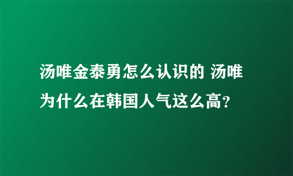 汤唯金泰勇怎么认识的 汤唯为什么在韩国人气这么高？