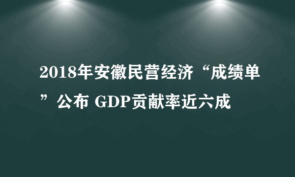 2018年安徽民营经济“成绩单”公布 GDP贡献率近六成