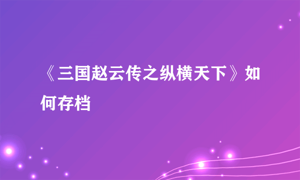 《三国赵云传之纵横天下》如何存档