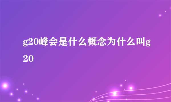 g20峰会是什么概念为什么叫g20