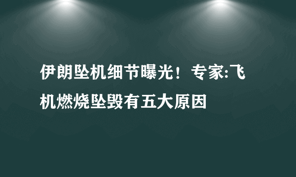 伊朗坠机细节曝光！专家:飞机燃烧坠毁有五大原因