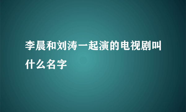 李晨和刘涛一起演的电视剧叫什么名字