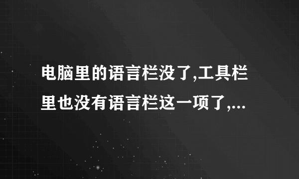 电脑里的语言栏没了,工具栏里也没有语言栏这一项了,要肿么找回来啊??????