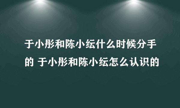 于小彤和陈小纭什么时候分手的 于小彤和陈小纭怎么认识的