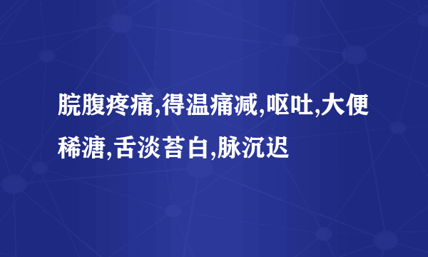 脘腹疼痛,得温痛减,呕吐,大便稀溏,舌淡苔白,脉沉迟