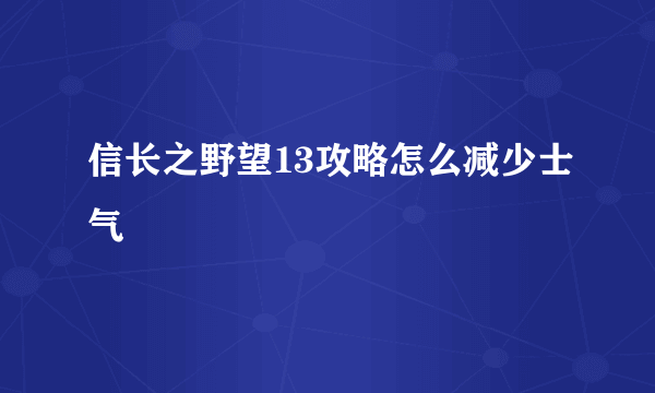 信长之野望13攻略怎么减少士气