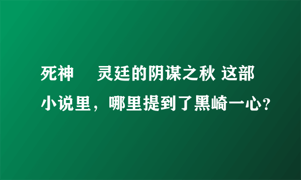 死神 瀞灵廷的阴谋之秋 这部小说里，哪里提到了黑崎一心？