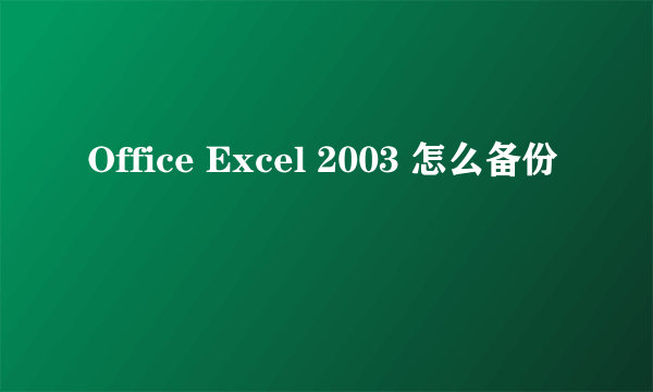 Office Excel 2003 怎么备份