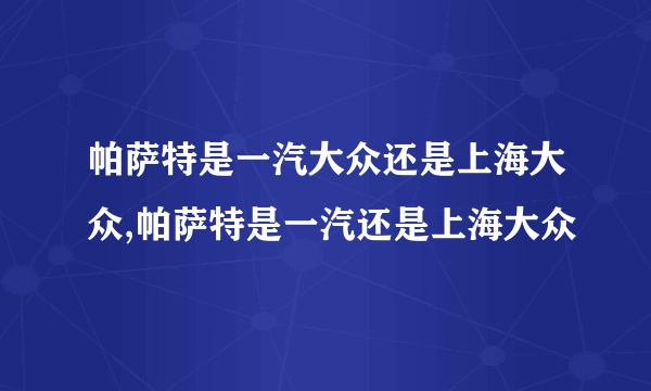 帕萨特是一汽大众还是上海大众,帕萨特是一汽还是上海大众