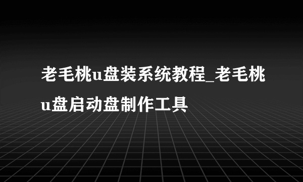 老毛桃u盘装系统教程_老毛桃u盘启动盘制作工具