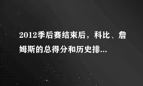 2012季后赛结束后，科比、詹姆斯的总得分和历史排名各是多少？